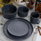 Elama Luxmatte 20-Piece Matte Stoneware Dinnerware Set – Dark Grey Contemporary Service for 4