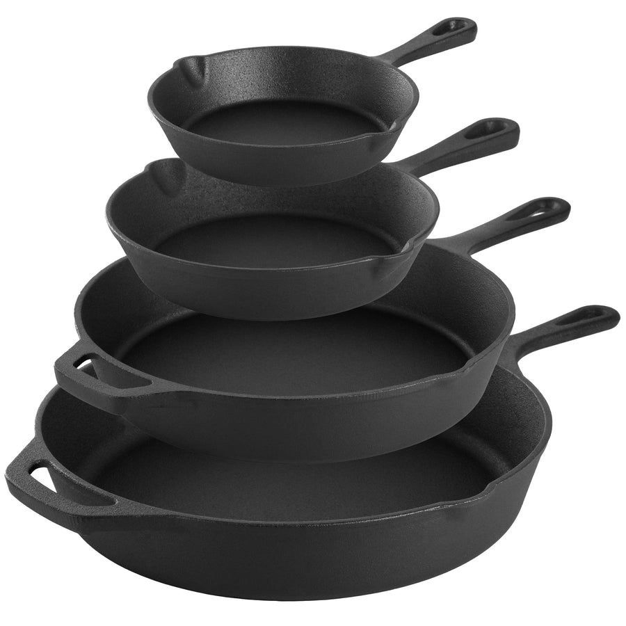 MegaChef 13-Piece Pre-Seasoned Cast Iron Skillet Set with Tempered Glass Lids & Silicone Handle Holders