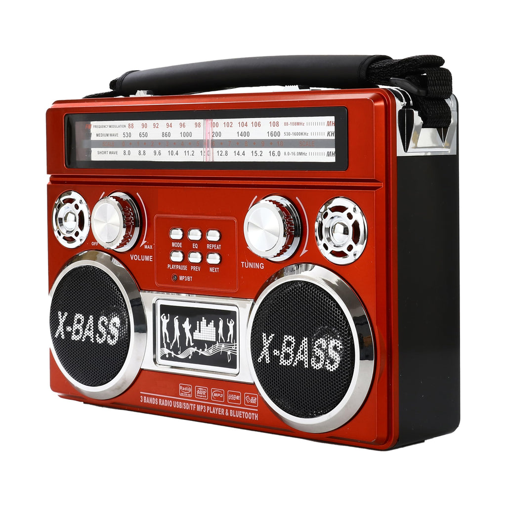SuperSonic SC-1097BT 3-Band AM/FM/SW Bluetooth Radio with Flashlight - Red