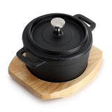 MegaChef 8 oz Pre-Seasoned Cast Iron Mini Dutch Oven with Birch Wood Serving Tray