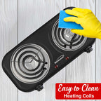 Brentwood TS-363BK 1100W Countertop Double Coiled Electric Burner - Black, Temperature Control with Power Indicator