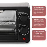 2-Slice Toaster Oven, 9.5 Qt, 800W with Bake, Broil, Toast and 30-Minute Timer, Matte Black, by MegaChef