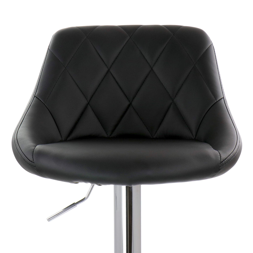 Elama Diamond Stitched Faux Leather Adjustable Bar Stool Set of 2 – Black with Chrome Swivel Base