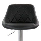 Elama Diamond Stitched Faux Leather Adjustable Bar Stool Set of 2 – Black with Chrome Swivel Base