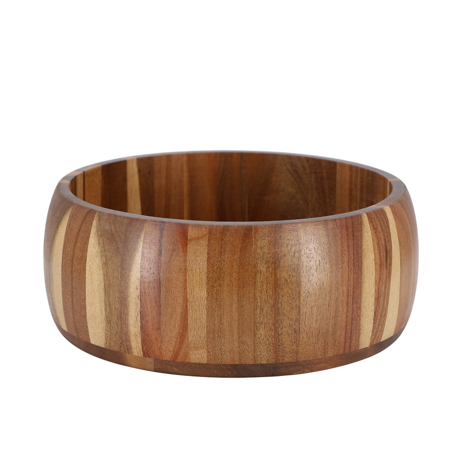 Elama 9.75 Inch Rounded Side Acacia Wood Salad Bowl, Large Rustic Wooden Serving Bowl
