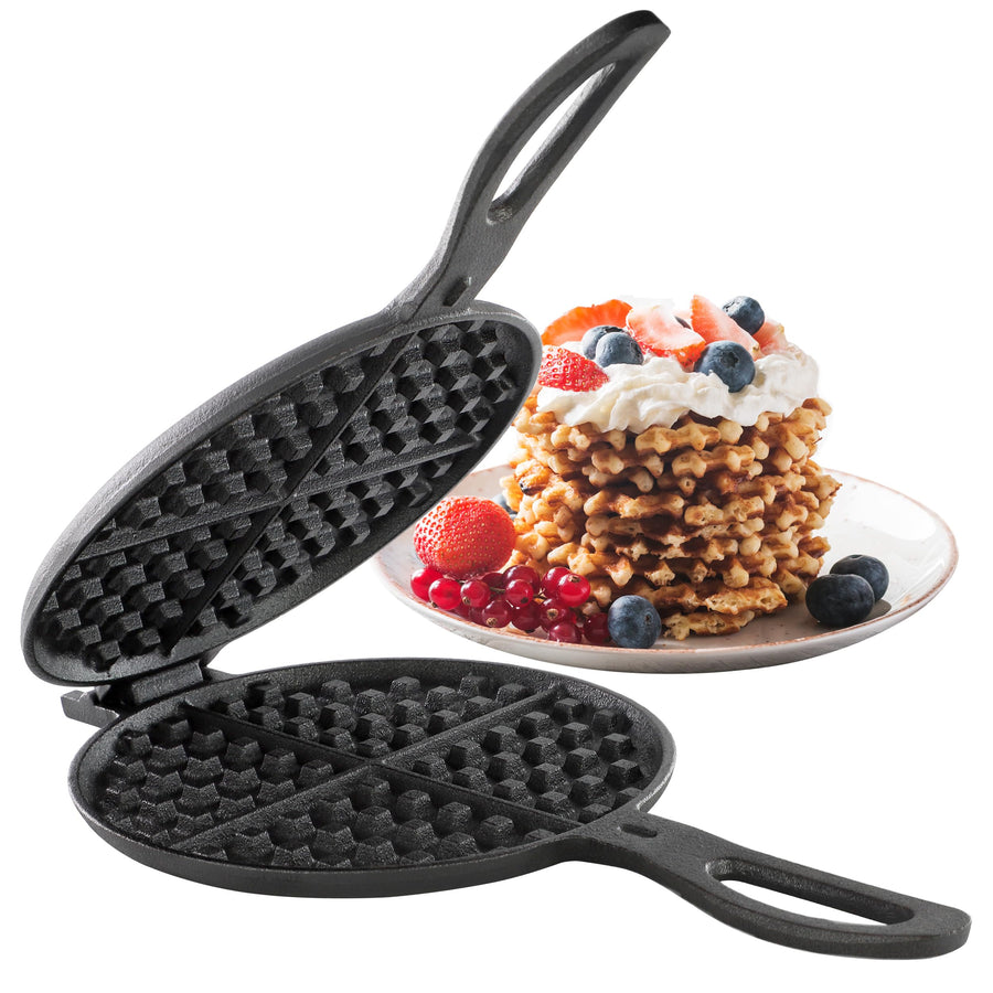 Megachef 6.7 Inch Round Cast Iron Pie Iron, Pre-Seasoned Campfire Sandwich Maker with Long Handle