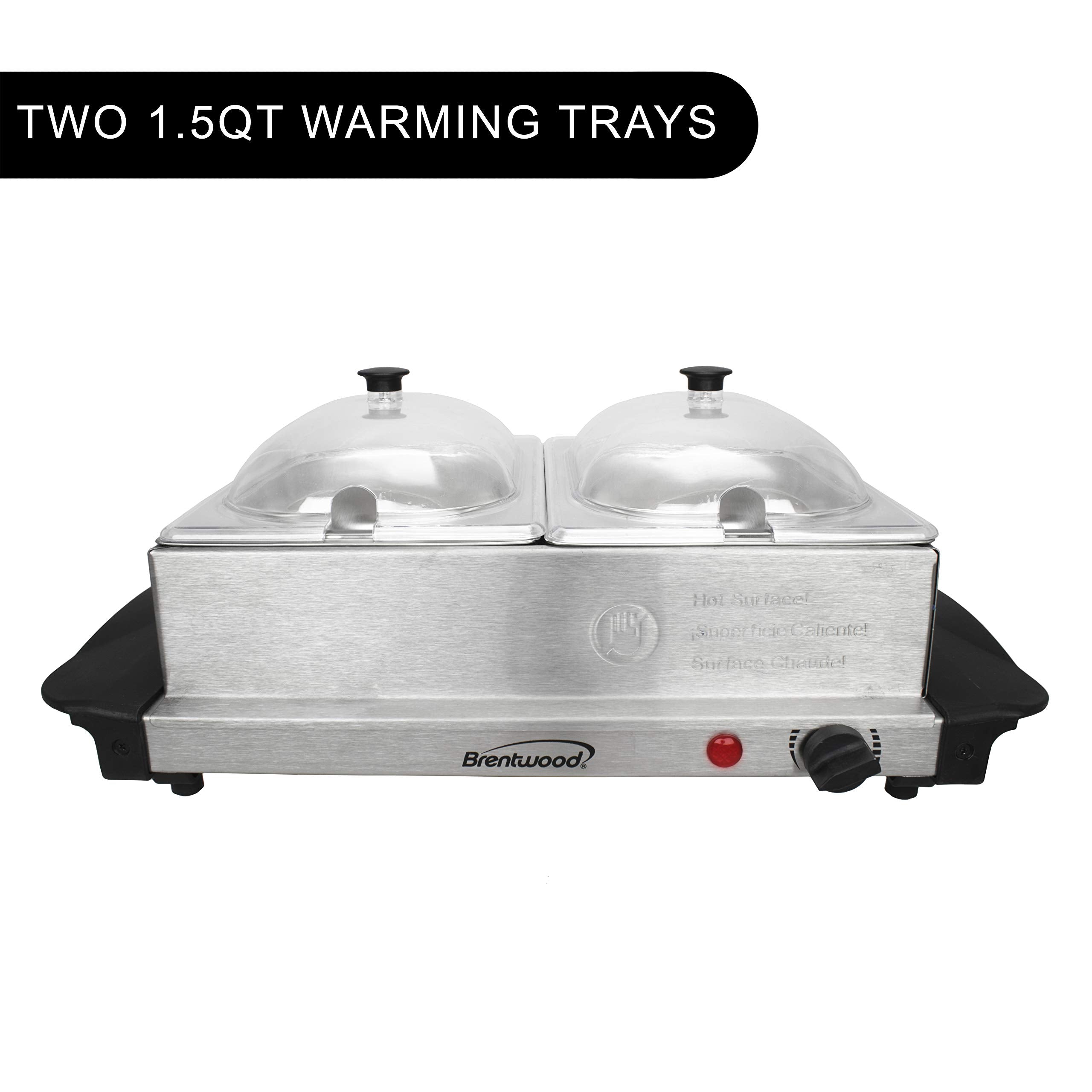 Brentwood BF-215 3-Quart 2-Pan Buffet Server & Warming Tray, Brushed Stainless Steel - Two 1.5 Qt Pans with Lids