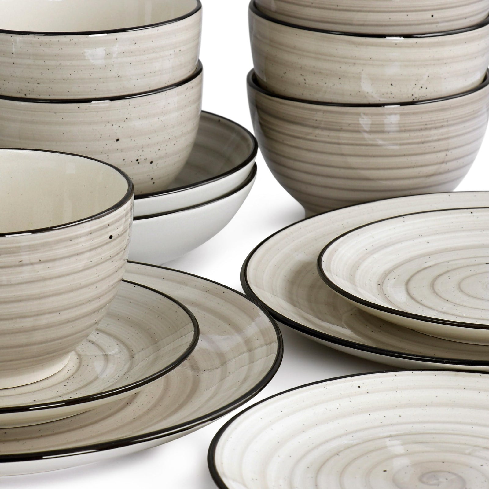 Elama Gia 24-Piece Stoneware Dinnerware Set, Cream, Service for 6 (Plates & Bowls, No Mugs)