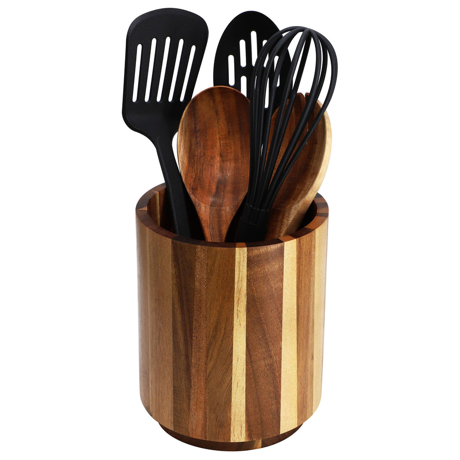 Elama Acacia Wood 360-Rotating Utensil Holder, 5.9-Inch Countertop Crock, Brown