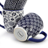Stoneware Coffee Mug Set of 6, 16 Oz, Assorted Navy Blue and White Designs, by Elama Flyn