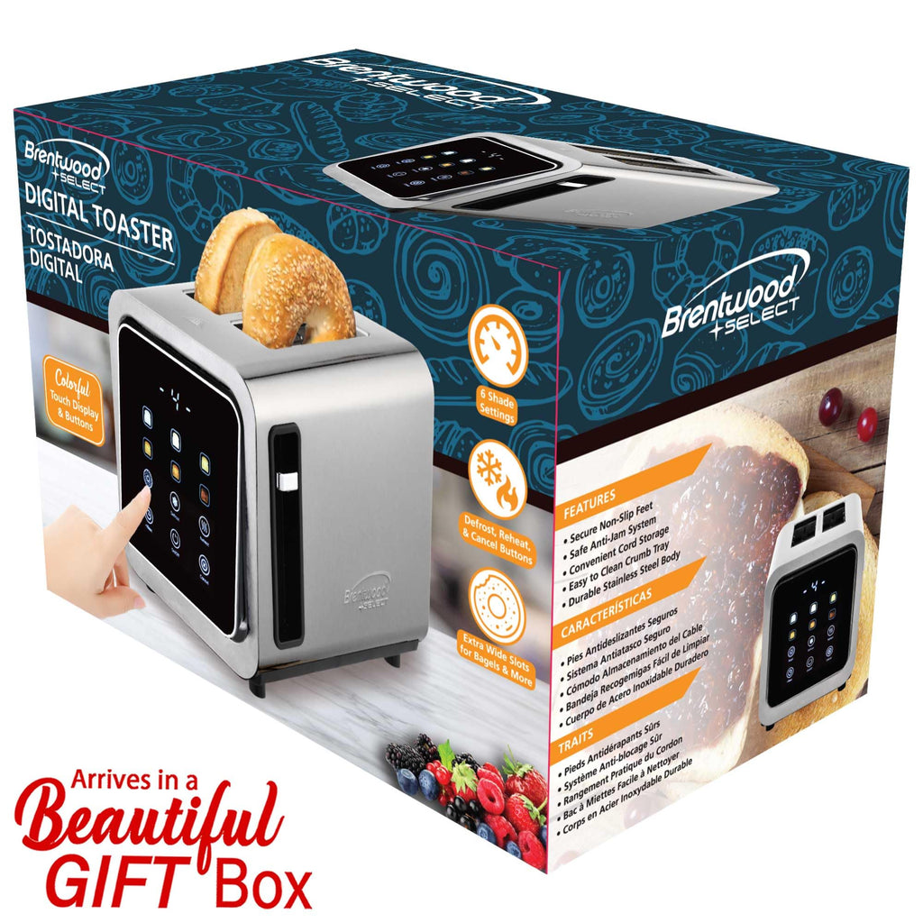 Brentwood TS-228DS 1100W Touch Screen 2-Slice Digital Toaster with Extra Wide Slots - Stainless Steel