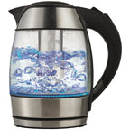 Brentwood KT-1960 1.8L Cordless Glass Electric Kettle with Tea Infuser - Silver, 1100W, Blue LED