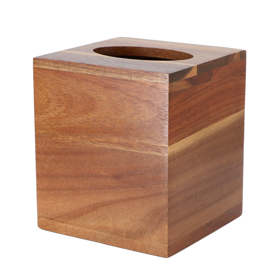 Elama Acacia Wood Square 5.5 Inch Tissue Box Holder, Decorative Cube Tissue Cover