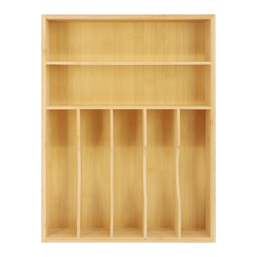 Elama MC-B111 Bamboo 7-Section Drawer Organizer Tray, 17 x 12.6 x 2.5 in, Natural, Fixed Compartments for Flatware and Utensils