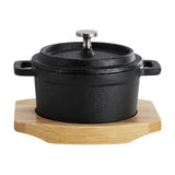 MegaChef 8 oz Pre-Seasoned Cast Iron Mini Dutch Oven with Birch Wood Serving Tray