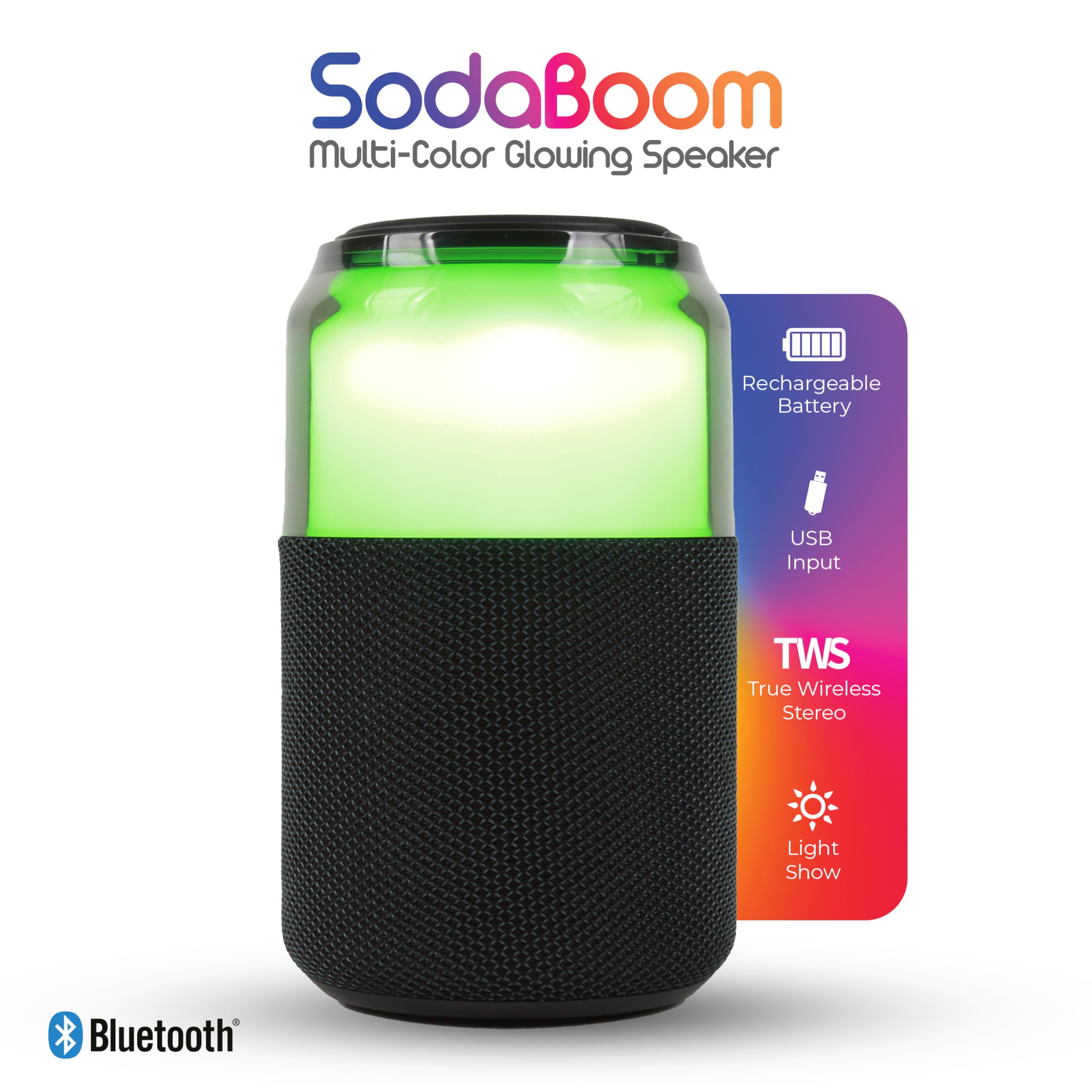 SuperSonic SodaBoom SC-2335BT Bluetooth 5.4 LED Speaker - Black, 10W, TWS