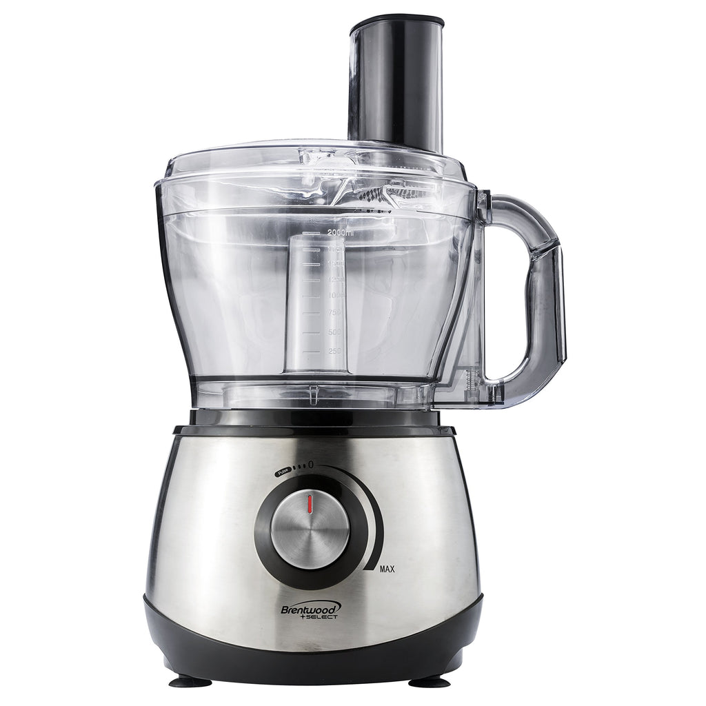Brentwood Select FP-581 8-Cup Food Processor — Stainless Steel Multi-Speed Chopper, Slicer & Shredder with Pulse, BPA-Free 1.9L Bowl