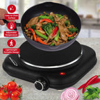 Brentwood TS-331BK 1100W Single Cast Iron Burner Hot Plate - Black, 6.5-Inch Plate with Temperature Control, Works with Any Cookware