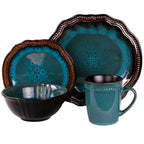 Elama Mystic Waves 16-Piece Stoneware Dinnerware Set – Turquoise Service for 4