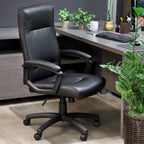 Adjustable Height Rolling Office & Gaming Chair – Ergonomic Mid-Back, 360° Swivel, Padded Armrests, Black Executive Desk Chair