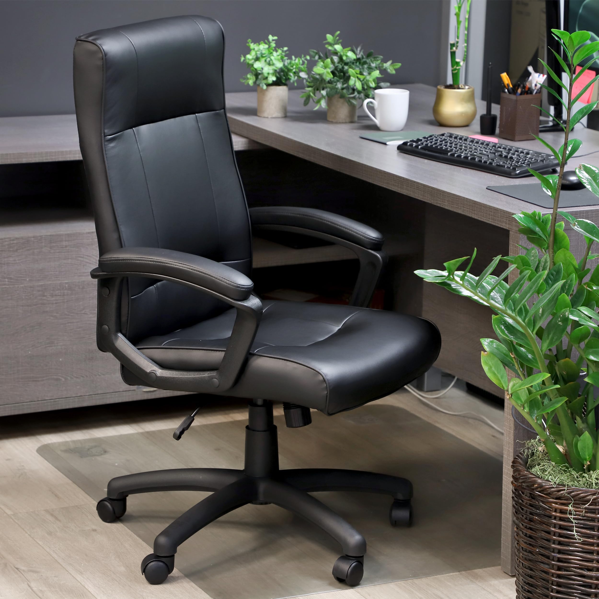 Adjustable Height Rolling Office & Gaming Chair – Ergonomic Mid-Back, 360° Swivel, Padded Armrests, Black Executive Desk Chair