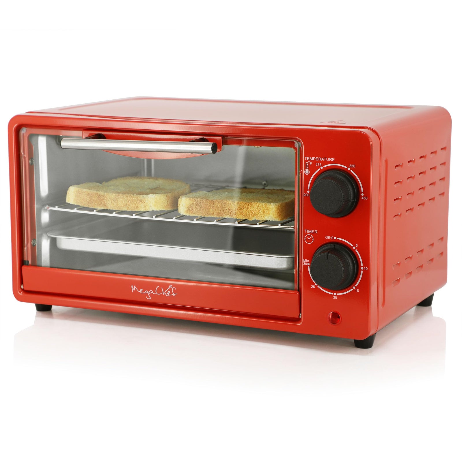 MegaChef 2-Slice Countertop Toaster Oven with Timer, Candy Red