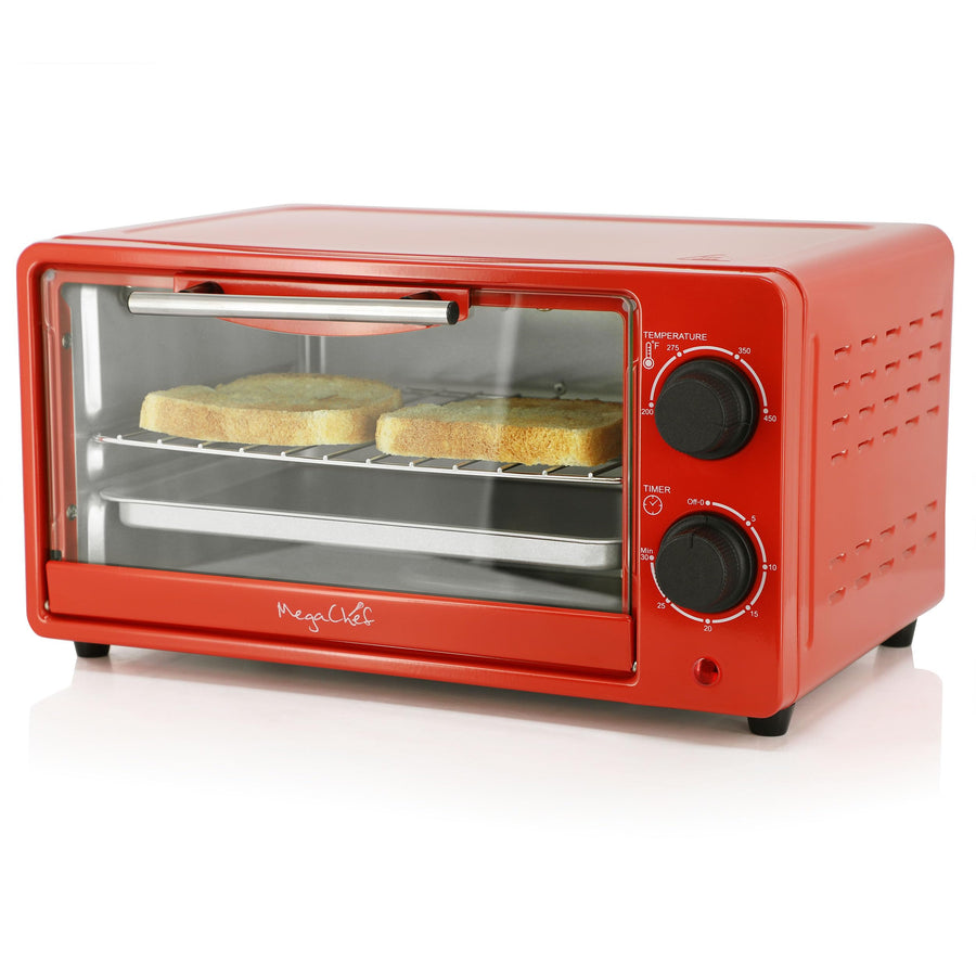 MegaChef 2-Slice Countertop Toaster Oven with Timer, Candy Red