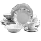 Elama Fleur De Lys 20-Piece Stoneware Dinnerware Set – White Distressed Glazed Service for 4
