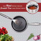 Brentwood B-SPH20L 3 Quart 3-Ply Hybrid Non-Stick Stainless Steel Saucepan with Tempered Glass Lid - Induction Ready, Oven Safe to 570F