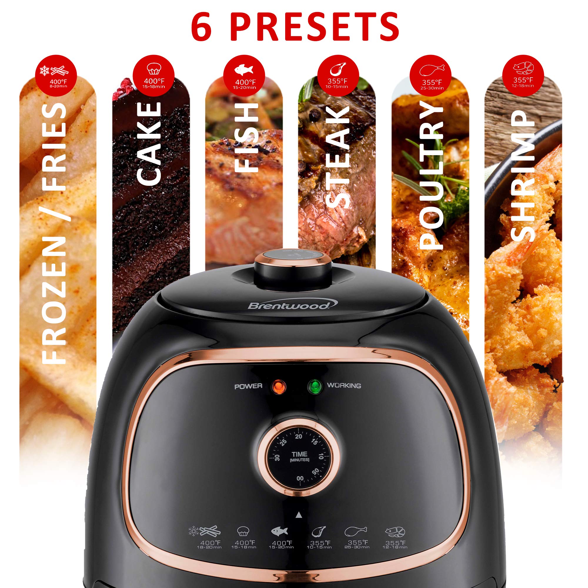 Brentwood 2-Quart Small Electric Air Fryer with Timer and Temperature Control, Black