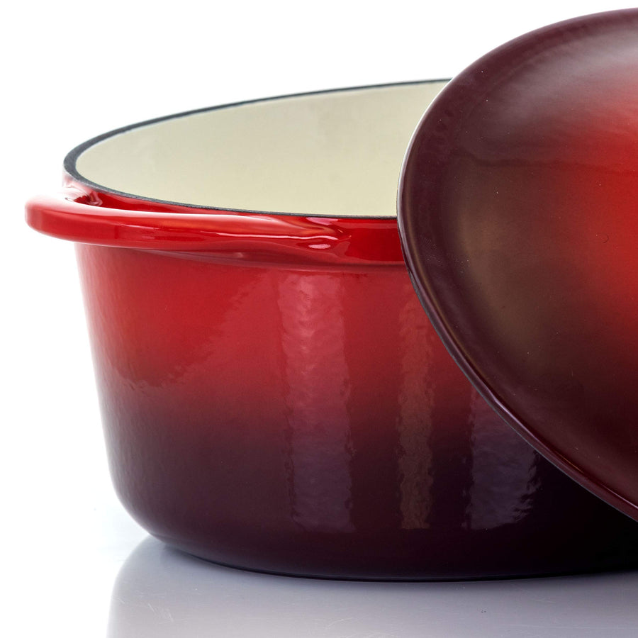 MegaChef 7 Quart Oval Enameled Cast Iron Casserole with Lid, Red