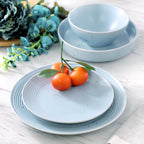 Elama Emilia 16-Piece Double Bowl Stoneware Dinnerware Set – Light Blue, Service for 4 with Plates, Soup & Cereal Bowls
