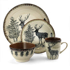 Elama Majestic Elk 16-Piece Round Stoneware Dinnerware Set – Taupe Wildlife Service for 4