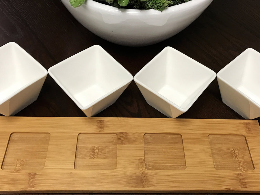 Elama Signature 5-Piece Stoneware Condiment Server Set with Bamboo Tray, White