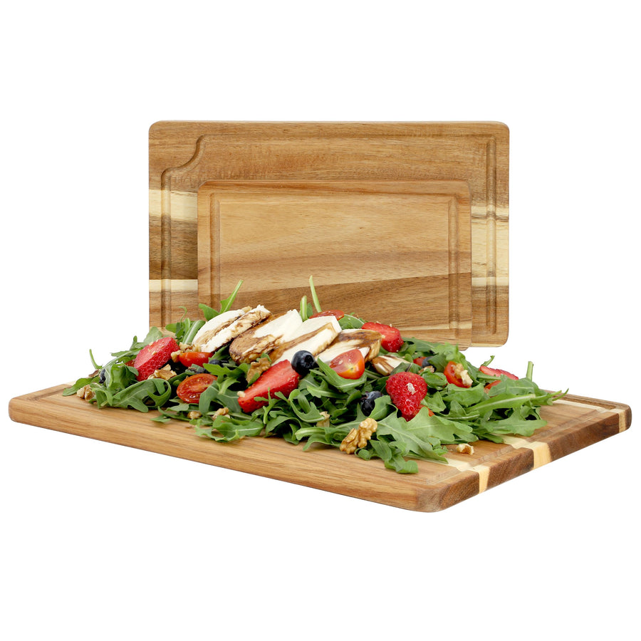 Elama MC-A106 3-Piece Acacia Wood Cutting Board Set, 15 x 10, 12 x 7.8 and 9.1 x 5.8 in, Natural, Juice Grooves, Hand Wash Only