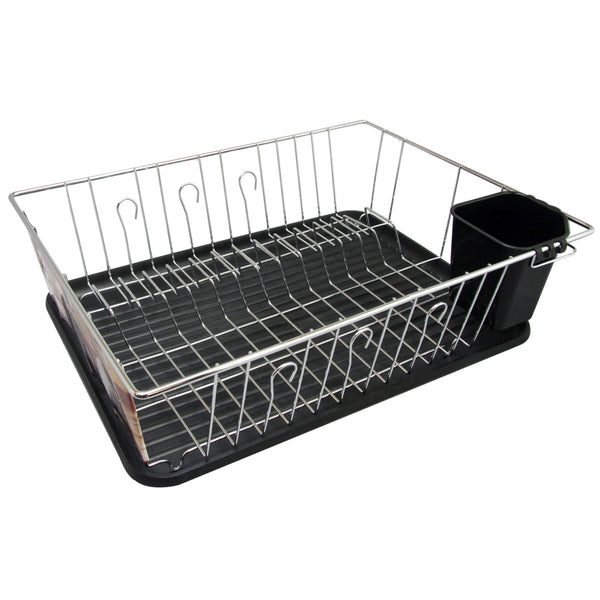 MegaChef 16 Inch Chrome-Plated Countertop Dish Drying Rack, Black