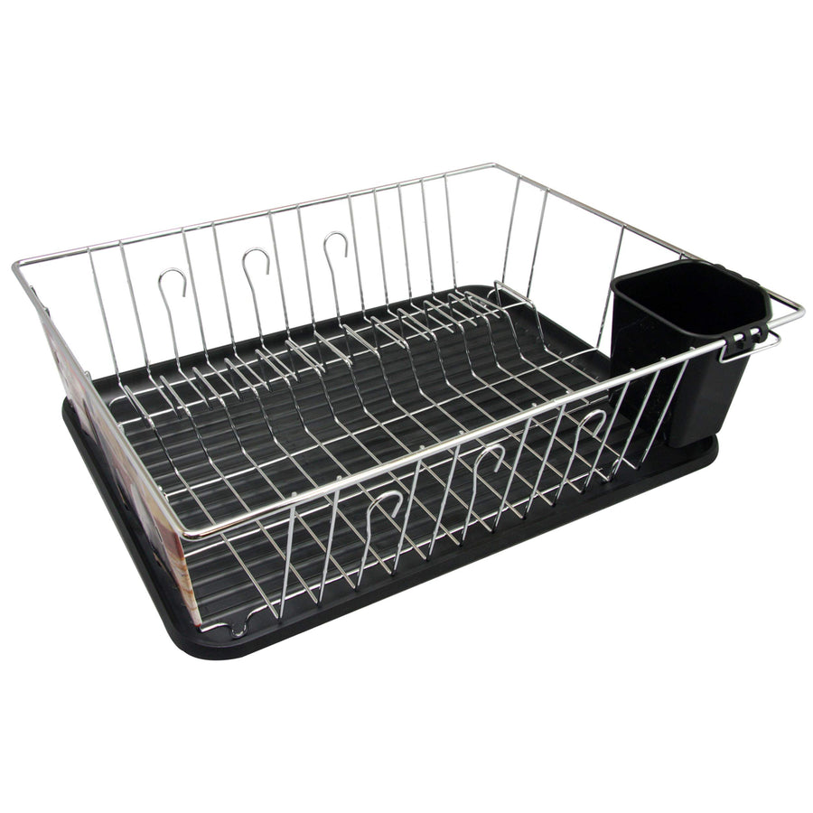 MegaChef 16 Inch Chrome-Plated Countertop Dish Drying Rack, Black