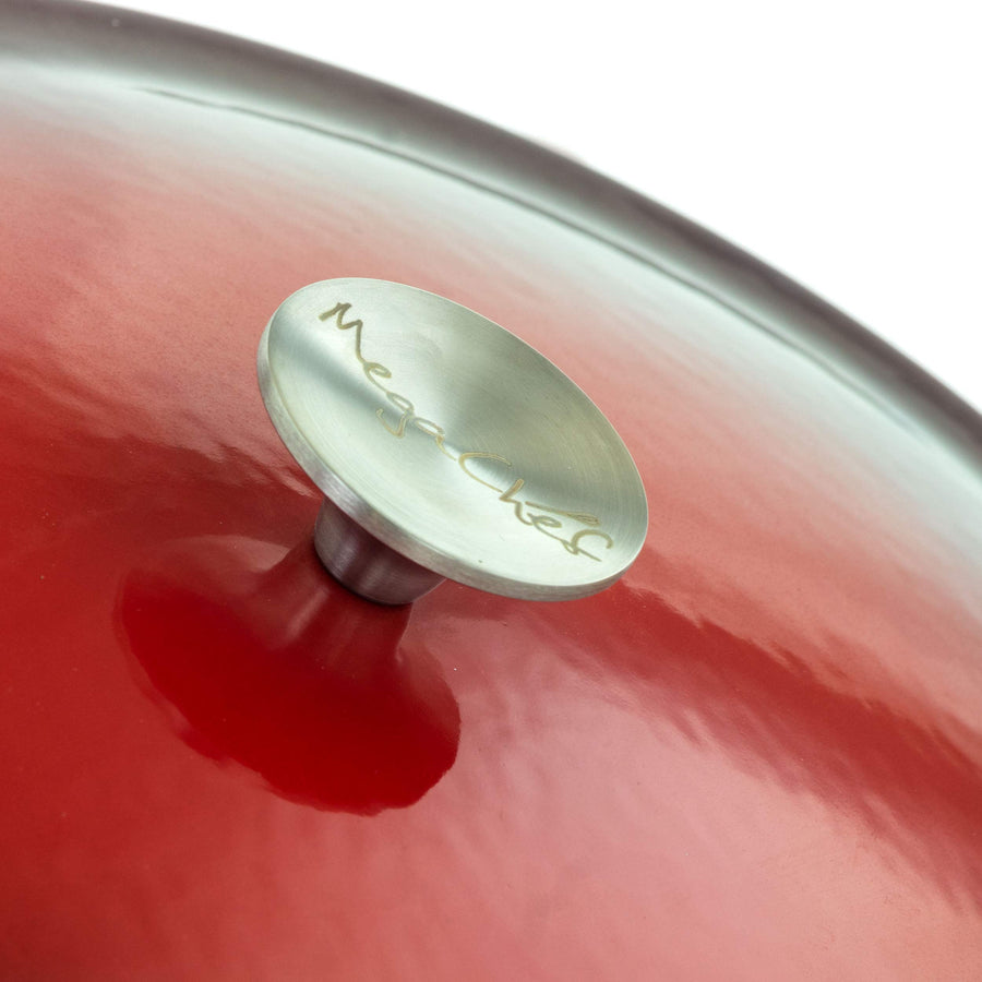 MegaChef 7 Quart Oval Enameled Cast Iron Casserole with Lid, Red