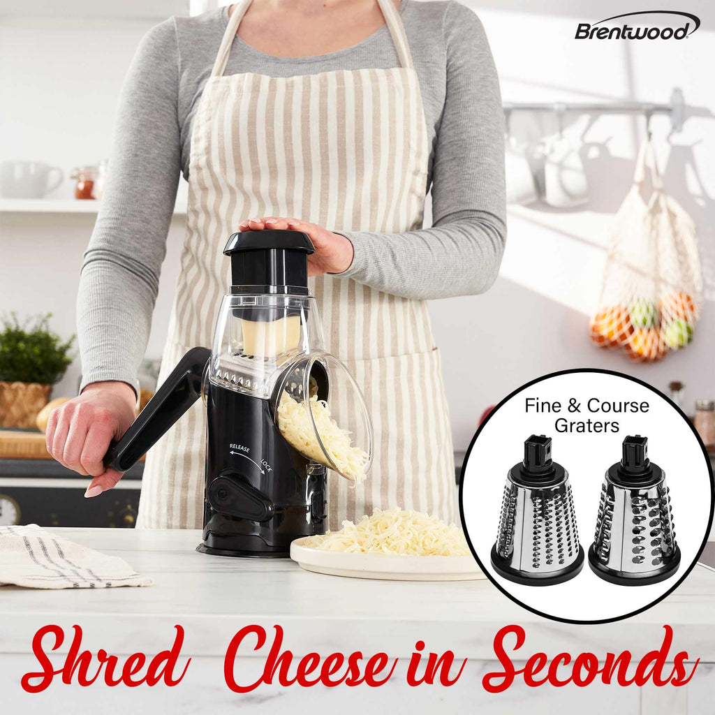 Brentwood KA-5060BK Rotary Cheese Grater & Slicer with 3 Stainless Drum Blades, Black