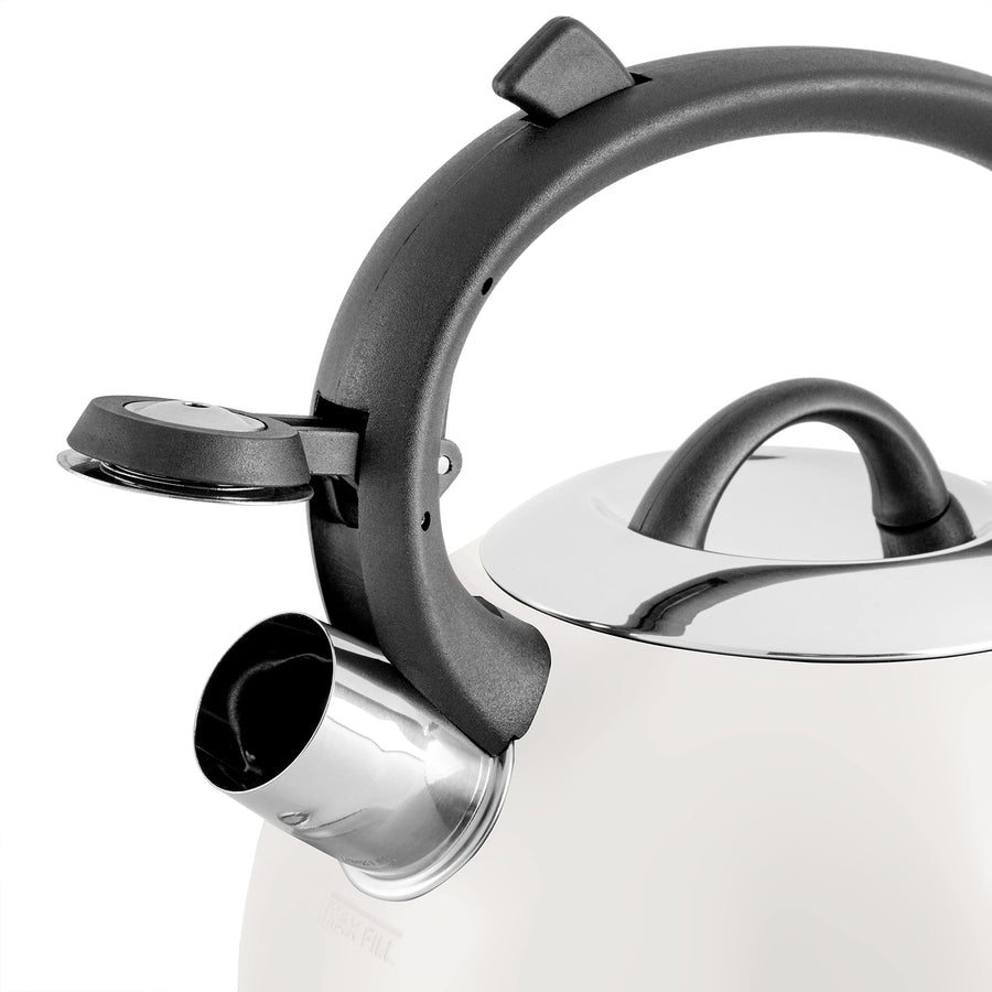 Mr. Coffee Flintshire 1.75-Quart Stainless Steel Whistling Tea Kettle with Nylon Handle, Linen