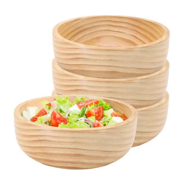 Elama 7" Natural Acacia Wood Salad Bowl Set – Light Brown Hardwood Serving Bowls for Salad, Soup, Snacks & Sides