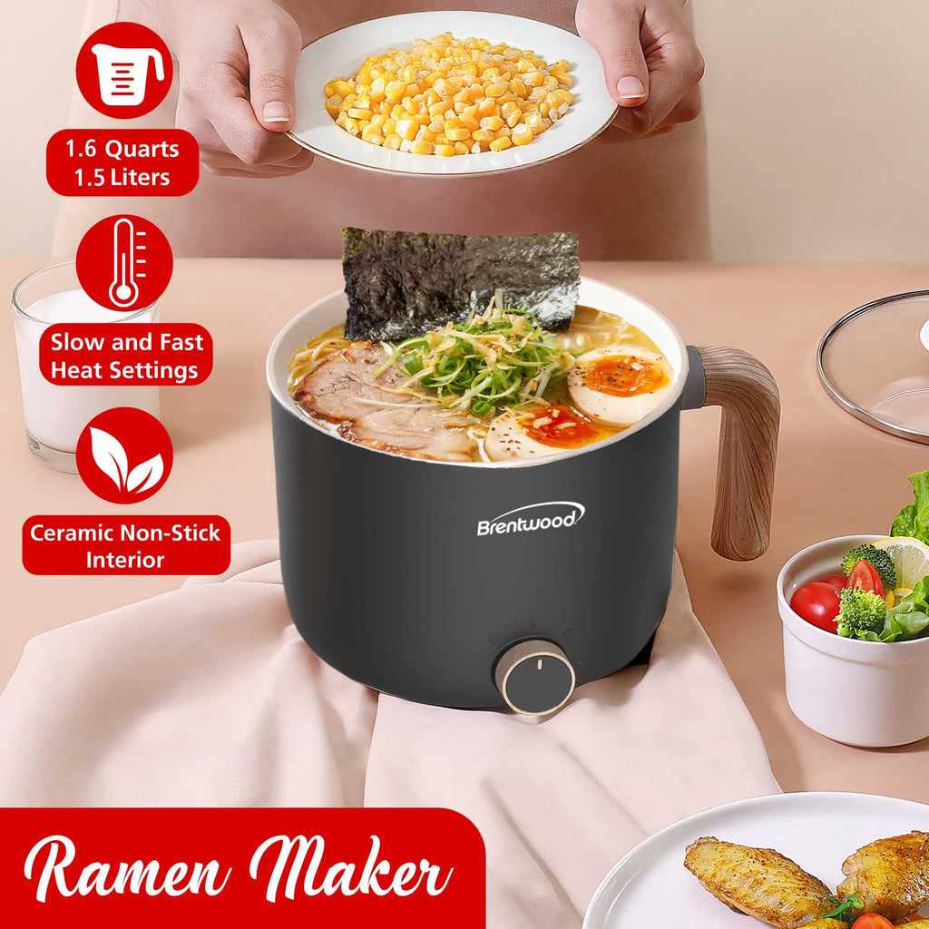 Brentwood HPS-3172BK 1.5 L Multi-Function Electric Hot Pot Cooker with Steamer, Black