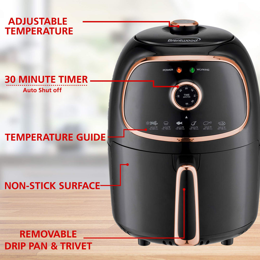 Brentwood 2-Quart Small Electric Air Fryer with Timer and Temperature Control, Black