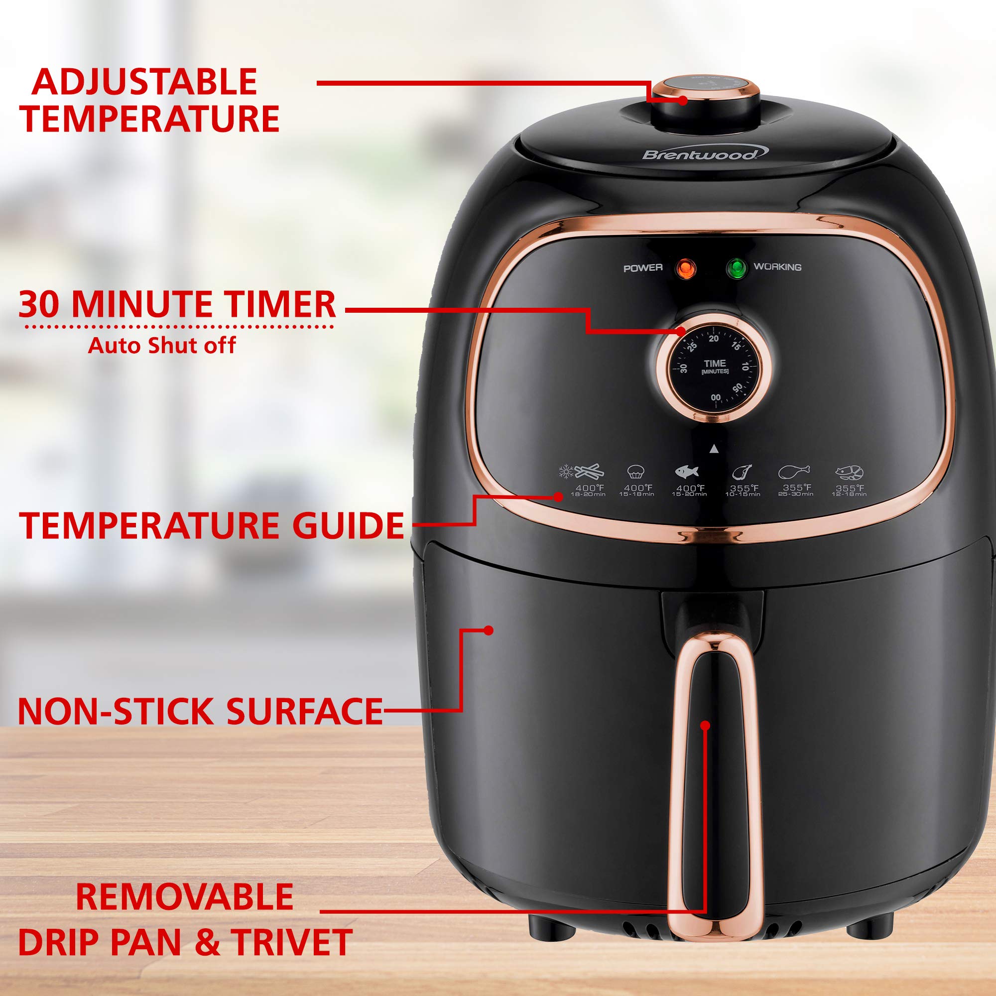 Brentwood 2-Quart Small Electric Air Fryer with Timer and Temperature Control, Black