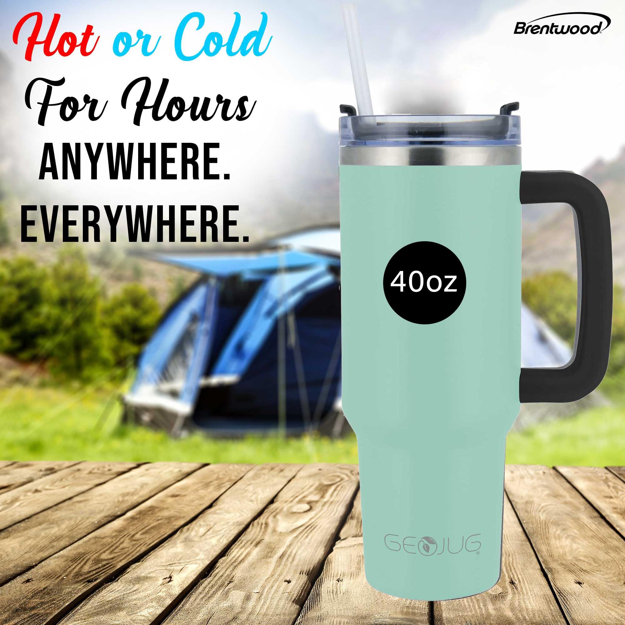 Brentwood GeoJug 40 oz Insulated Stainless Steel Tumbler with Handle and Straw, Blue