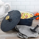 Enameled Cast Iron Casserole Dish with Self-Basting Lid, 5.3 Qt Round, Gradient Dark Blue, by MegaChef