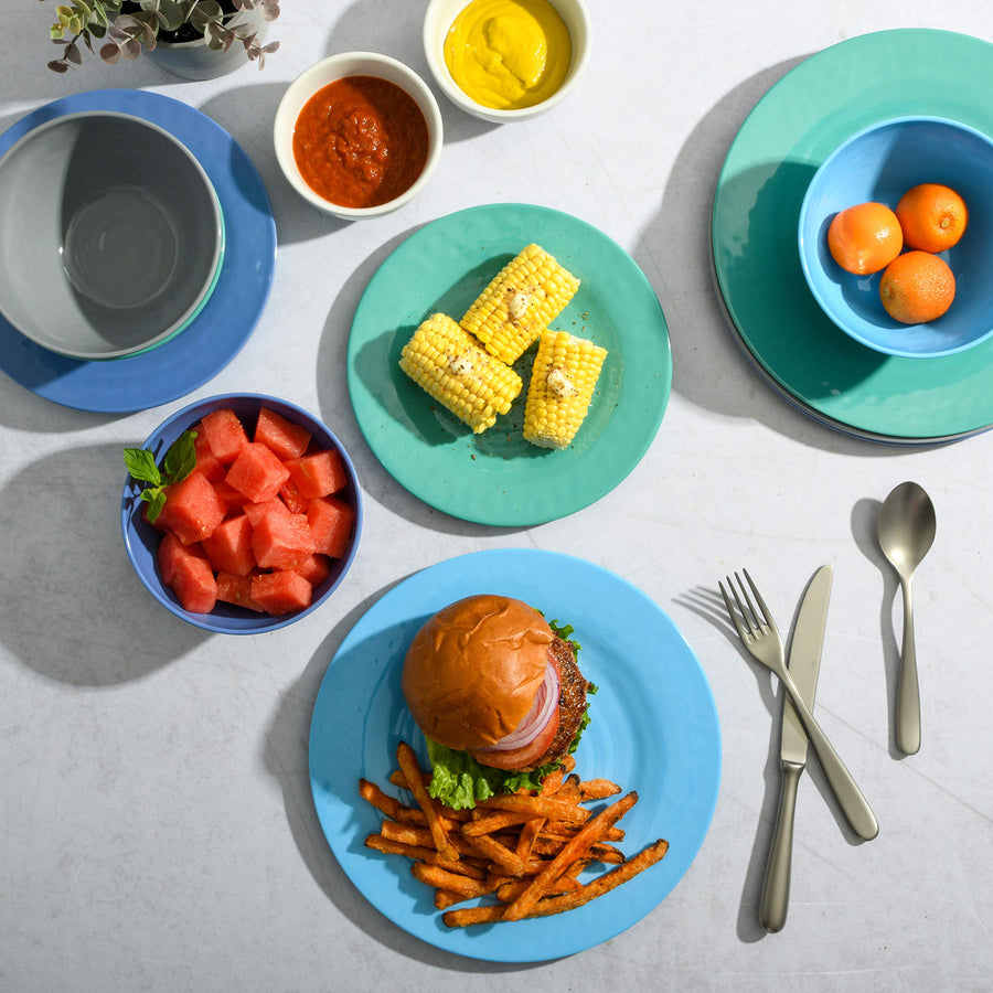 Gibson Home Brist 12-Piece Melamine Dinnerware Set, Blue (Service for 4)