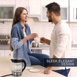 Megachef Glass and Stainless Steel Electric Tea Kettle, 1.8 L Cordless Borosilicate Kettle with LED and Auto Shut-Off