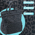 Brentwood CB-2025LGRY Large 10L Insulated Canvas Lunch Tote Cooler Bag - Leopard Grey, 12-Can Capacity with 2 Pockets