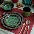 Elama Jade Green 16-Piece Round Stoneware Dinnerware Set – Oval Accents Service for 4